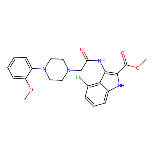 Methyl 4-chloro-3-[[2-[4-(2-methoxyphenyl)piperazin-1-yl]acetyl]amino]-1H-indole-2-carboxylate structure