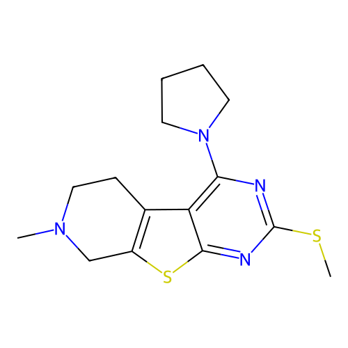 7-methyl-2-(methylsulfanyl)-4-(pyrrolidin-1-yl)-5,6,7,8-tetrahydropyrido[4',3':4,5]thieno[2,3-d]pyrimidine structure