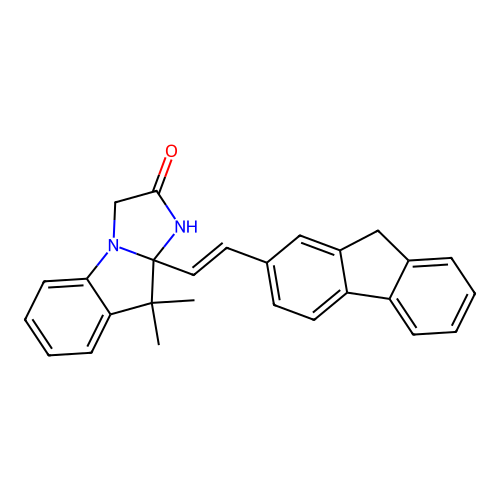 3a-[(E)-2-(9H-fluoren-2-yl)ethenyl]-4,4-dimethyl-1,3-dihydroimidazo[1,2-a]indol-2-one structure