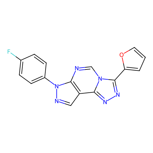 7-(4-fluorophenyl)-3-(furan-2-yl)-7H-pyrazolo[4,3-e][1,2,4]triazolo[4,3-c]pyrimidine structure