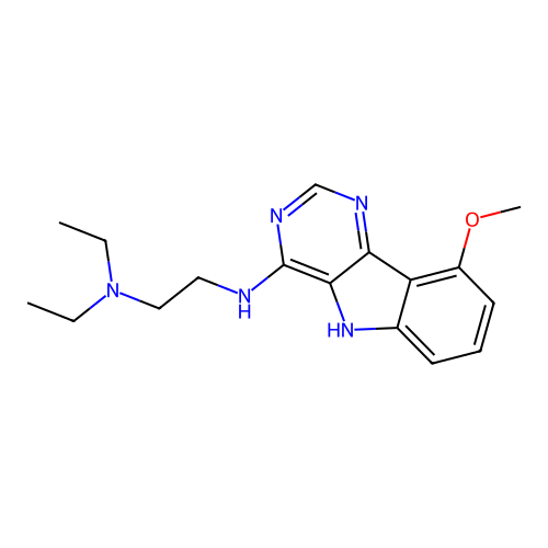 N,N-diethyl-N'-(9-methoxy-5H-pyrimido[5,4-b]indol-4-yl)ethane-1,2-diamine structure