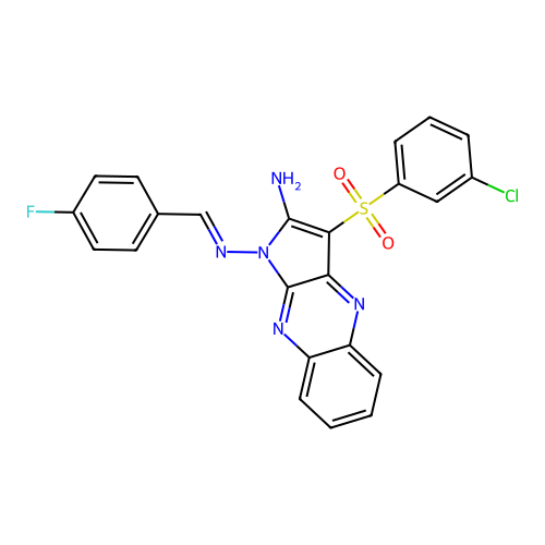 (E)-3-((3-chlorophenyl)sulfonyl)-N1-(4-fluorobenzylidene)-1H-pyrrolo[2,3-b]quinoxaline-1,2-diamine structure
