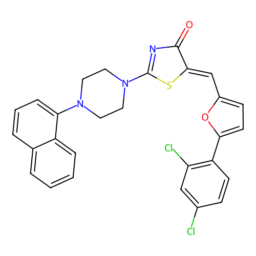 (5Z)-5-[[5-(2,4-dichlorophenyl)furan-2-yl]methylidene]-2-(4-naphthalen-1-ylpiperazin-1-yl)-1,3-thiazol-4-one structure