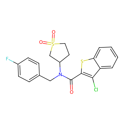 3-chloro-N-(1,1-dioxidotetrahydrothiophen-3-yl)-N-(4-fluorobenzyl)-1-benzothiophene-2-carboxamide structure