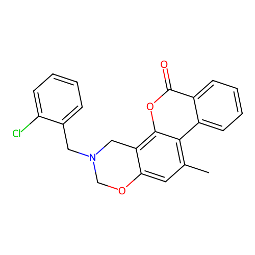 3-(2-chlorobenzyl)-11-methyl-3,4-dihydro-2H,6H-benzo[3,4]chromeno[8,7-e][1,3]oxazin-6-one structure
