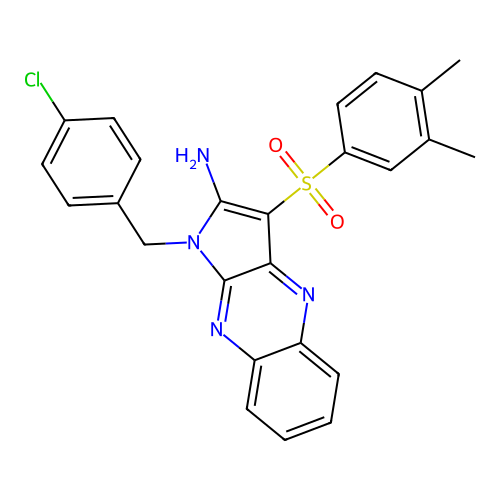 1-(4-chlorobenzyl)-3-((3,4-dimethylphenyl)sulfonyl)-1H-pyrrolo[2,3-b]quinoxalin-2-amine structure