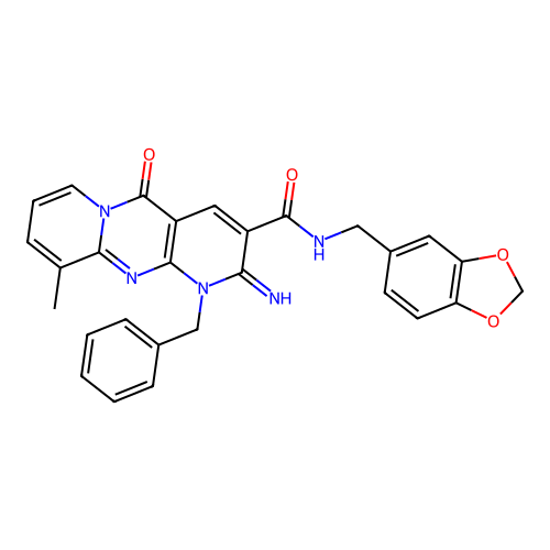 N-(1,3-benzodioxol-5-ylmethyl)-1-benzyl-2-imino-10-methyl-5-oxo-1,5-dihydro-2H-dipyrido[1,2-a:2',3'-d]pyrimidine-3-carboxamide structure