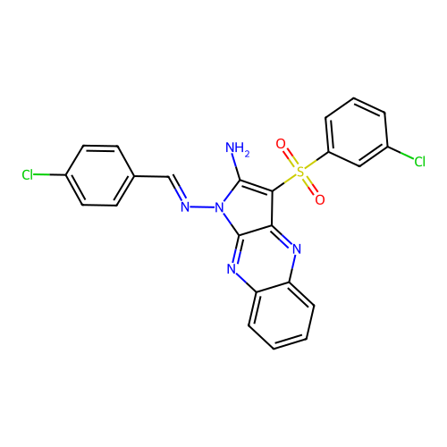 (E)-N1-(4-chlorobenzylidene)-3-((3-chlorophenyl)sulfonyl)-1H-pyrrolo[2,3-b]quinoxaline-1,2-diamine structure