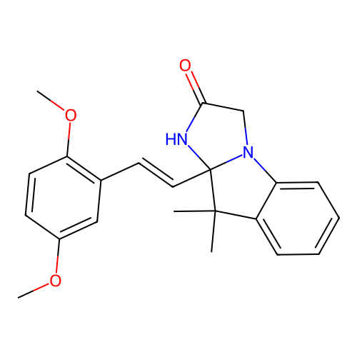 (E)-9a-(2,5-dimethoxystyryl)-9,9-dimethyl-9,9a-dihydro-1H-imidazo[1,2-a]indol-2(3H)-one structure