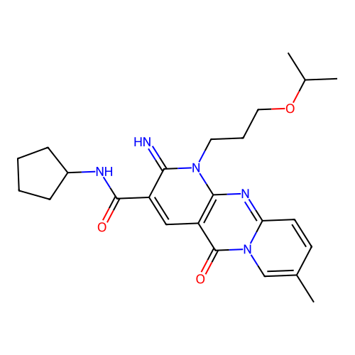 2-Imino-1-(3-isopropoxy-propyl)-6-methyl-10-oxo-1,10-dihydro-2H-1,9,10a-triaza-anthracene-3-carbox ylic acid cyclopentylamide structure