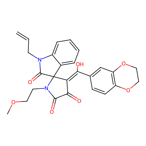 (3'E)-3'-[2,3-dihydro-1,4-benzodioxin-6-yl(hydroxy)methylidene]-1'-(2-methoxyethyl)-1-(prop-2-en-1-yl)spiro[indole-3,2'-pyrrolidine]-2,4',5'(1H)-trione structure