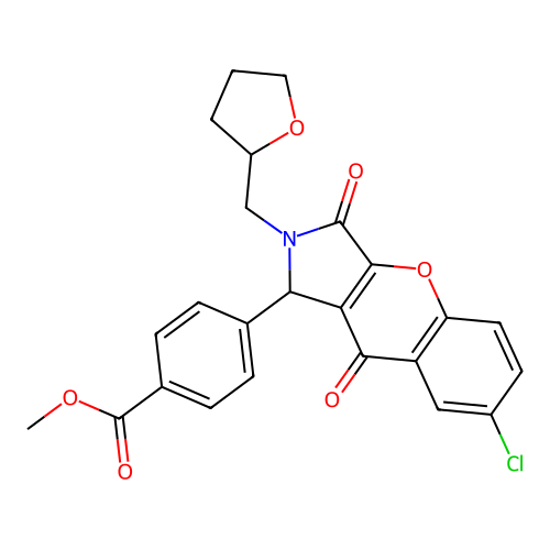 methyl 4-(7-chloro-3,9-dioxo-2-((tetrahydrofuran-2-yl)methyl)-1,2,3,9-tetrahydrochromeno[2,3-c]pyrrol-1-yl)benzoate structure