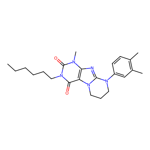 9-(3,4-dimethylphenyl)-3-hexyl-1-methyl-7,8-dihydro-6H-purino[7,8-a]pyrimidine-2,4-dione structure