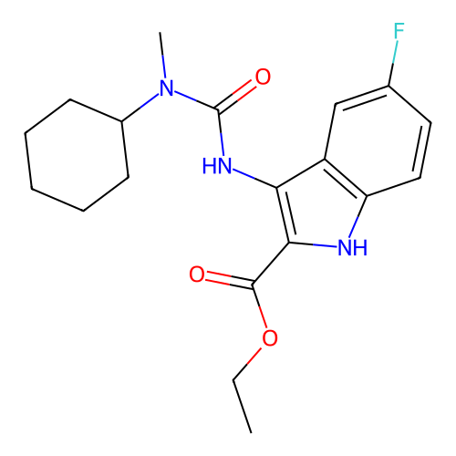 ethyl 3-{[cyclohexyl(methyl)carbamoyl]amino}-5-fluoro-1H-indole-2-carboxylate structure