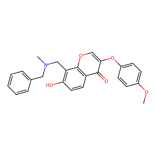 8-((benzyl(methyl)amino)methyl)-7-hydroxy-3-(4-methoxyphenoxy)-4H-chromen-4-one structure