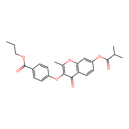 2-Methyl-4-oxo-3-[4-(propoxycarbonyl)phenoxy]chromen-7-yl 2-methylpropanoate structure