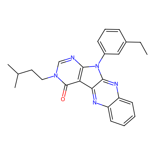 11-(3-ethylphenyl)-3-(3-methylbutyl)-3,11-dihydro-4H-pyrimido[5',4':4,5]pyrrolo[2,3-b]quinoxalin-4-one structure