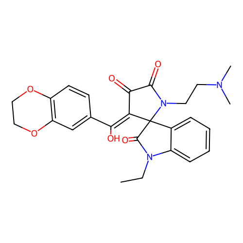 (4'E)-4'-[2,3-dihydro-1,4-benzodioxin-6-yl(hydroxy)methylidene]-1'-(2-dimethylaminoethyl)-1-ethylspiro[indole-3,5'-pyrrolidine]-2,2',3'-trione structure