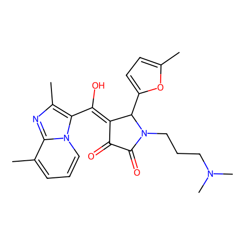 1-[3-(dimethylamino)propyl]-4-[(2,8-dimethylimidazo[1,2-a]pyridin-3-yl)-hydroxymethylidene]-5-(5-methylfuran-2-yl)pyrrolidine-2,3-dione structure