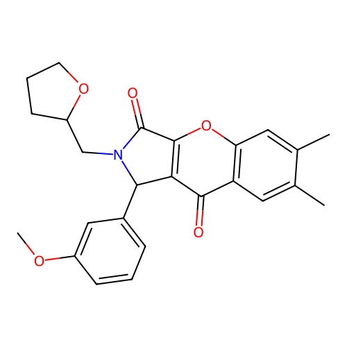 1-(3-methoxyphenyl)-6,7-dimethyl-2-((tetrahydrofuran-2-yl)methyl)-1,2-dihydrochromeno[2,3-c]pyrrole-3,9-dione structure