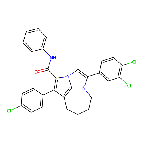 1-(4-chlorophenyl)-4-(3,4-dichlorophenyl)-N-phenyl-5,6,7,8-tetrahydro-2a,4a-diazacyclopenta[cd]azulene-2-carboxamide structure