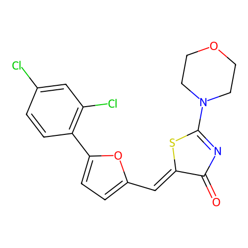 (Z)-5-((5-(2,4-dichlorophenyl)furan-2-yl)methylene)-2-morpholinothiazol-4(5H)-one structure