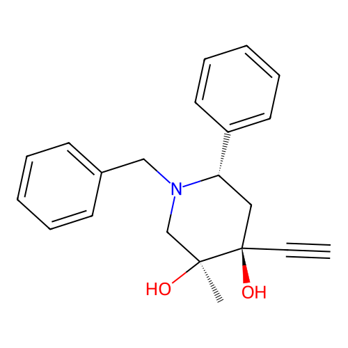 3a,4e-Dihydroxy-1-benzyl-3e-methyl-6e-phenyl-4a-ethynylpiperidine structure