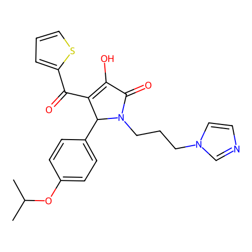 3-hydroxy-1-[3-(1H-imidazol-1-yl)propyl]-5-[4-(propan-2-yloxy)phenyl]-4-(thiophene-2-carbonyl)-2,5-dihydro-1H-pyrrol-2-one structure