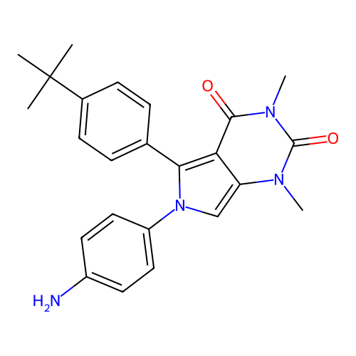 6-(4-aminophenyl)-5-(4-tert-butylphenyl)-1,3-dimethylpyrrolo[3,4-d]pyrimidine-2,4-dione structure