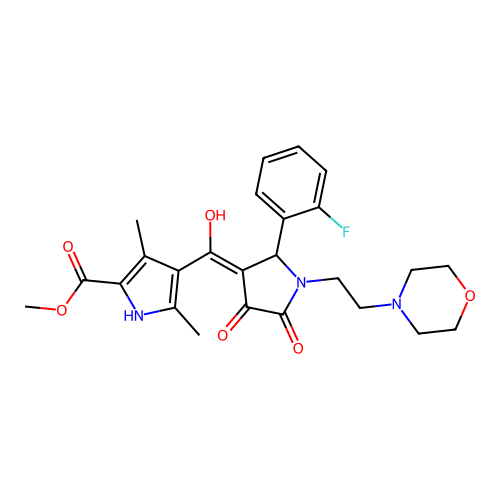 methyl 4-(2-(2-fluorophenyl)-4-hydroxy-1-(2-morpholinoethyl)-5-oxo-2,5-dihydro-1H-pyrrole-3-carbonyl)-3,5-dimethyl-1H-pyrrole-2-carboxylate structure