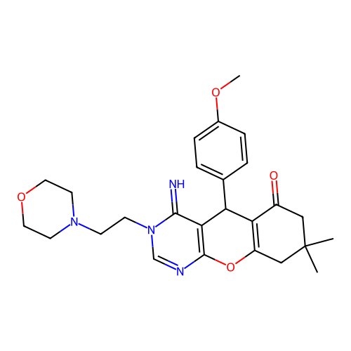 4-imino-5-(4-methoxyphenyl)-8,8-dimethyl-3-(2-morpholin-4-ylethyl)-7,9-dihydro-5H-chromeno[2,3-d]pyrimidin-6-one structure