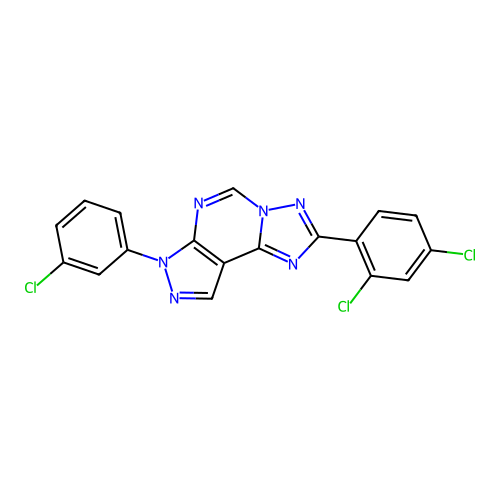 7-(3-chlorophenyl)-2-(2,4-dichlorophenyl)-7H-pyrazolo[4,3-e][1,2,4]triazolo[1,5-c]pyrimidine structure