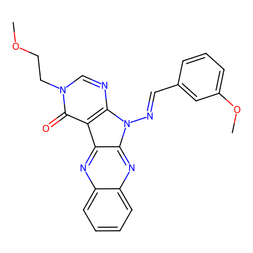 3-(2-Methoxy-ethyl)-11-{[1-(3-methoxy-phenyl)-meth-(E)-ylidene]-amino}-3,11-dihydro-1,3,5,10,11-pent aaza-benzo[b]fluoren-4-one structure