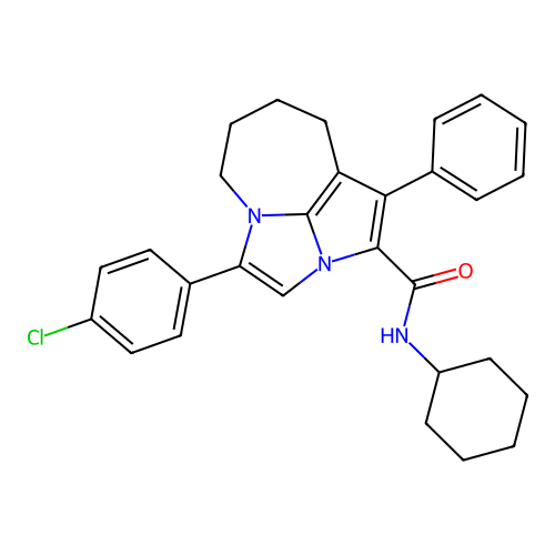 4-(4-chlorophenyl)-N-cyclohexyl-1-phenyl-5,6,7,8-tetrahydro-2a,4a-diazacyclopenta[cd]azulene-2-carboxamide structure