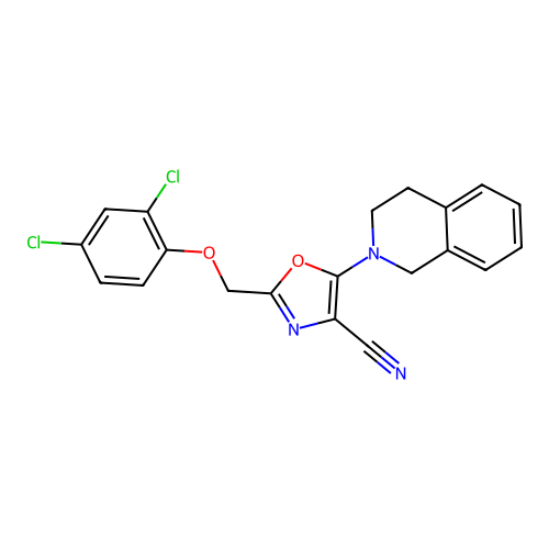 2-((2,4-dichlorophenoxy)methyl)-5-(3,4-dihydroisoquinolin-2(1H)-yl)oxazole-4-carbonitrile structure