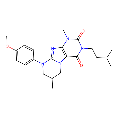 3-isopentyl-9-(4-methoxyphenyl)-1,7-dimethyl-6,7,8,9-tetrahydropyrimido[2,1-f]purine-2,4(1H,3H)-dione structure