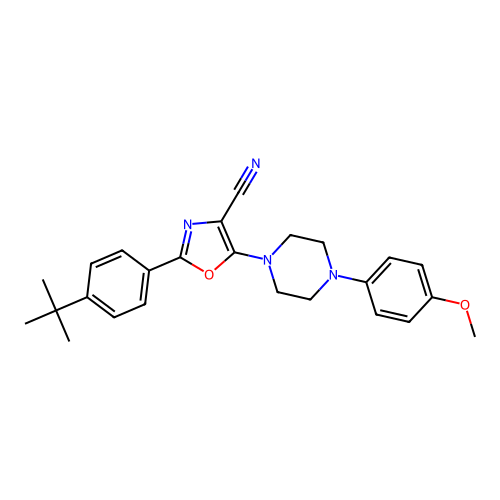 2-(4-tert-butylphenyl)-5-[4-(4-methoxyphenyl)piperazin-1-yl]-1,3-oxazole-4-carbonitrile structure