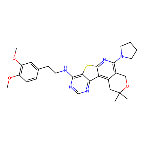 N-(3,4-dimethoxyphenethyl)-2,2-dimethyl-5-(pyrrolidin-1-yl)-2,4-dihydro-1H-pyrano[4'',3'':4',5']pyrido[3',2':4,5]thieno[3,2-d]pyrimidin-8-amine structure