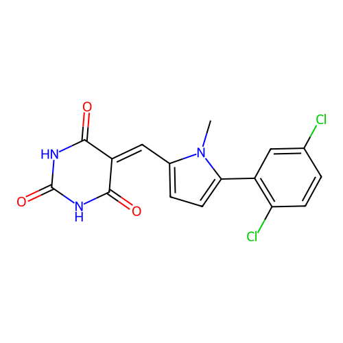 5-[[5-(2,5-dichlorophenyl)-1-methylpyrrol-2-yl]methylidene]-1,3-diazinane-2,4,6-trione structure