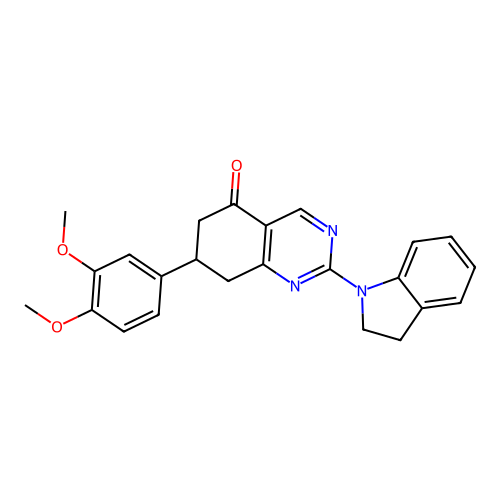 2-(2,3-dihydro-1H-indol-1-yl)-7-(3,4-dimethoxyphenyl)-7,8-dihydroquinazolin-5(6H)-one structure