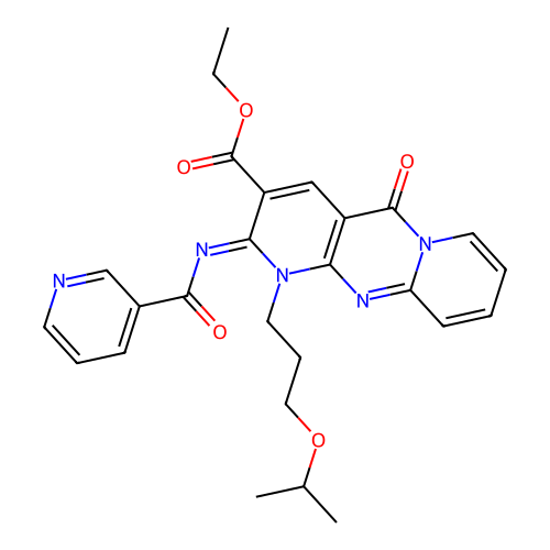 (Z)-ethyl 1-(3-isopropoxypropyl)-2-(nicotinoylimino)-5-oxo-2,5-dihydro-1H-dipyrido[1,2-a:2',3'-d]pyrimidine-3-carboxylate structure