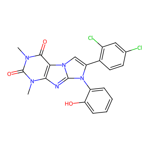 7-(2,4-dichlorophenyl)-8-(2-hydroxyphenyl)-1,3-dimethyl-1H-imidazo[2,1-f]purine-2,4(3H,8H)-dione structure