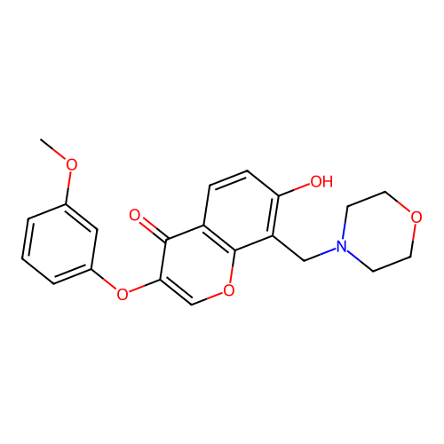 7-hydroxy-3-(3-methoxyphenoxy)-8-(morpholinomethyl)-4H-chromen-4-one structure