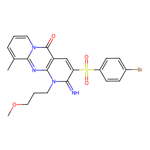 3-[(4-bromophenyl)sulfonyl]-2-imino-1-(3-methoxypropyl)-10-methyl-1,2-dihydro-5H-dipyrido[1,2-a:2',3'-d]pyrimidin-5-one structure