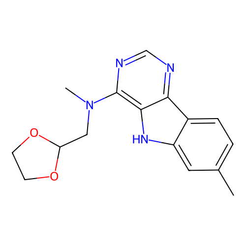 N-(1,3-dioxolan-2-ylmethyl)-N,7-dimethyl-5H-pyrimido[5,4-b]indol-4-amine structure
