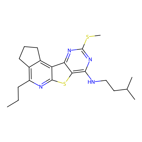 N-(3-methylbutyl)-9-(methylsulfanyl)-4-propyl-2,3-dihydro-1H-cyclopenta[4',5']pyrido[3',2':4,5]thieno[3,2-d]pyrimidin-7-amine structure