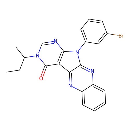 11-(3-bromophenyl)-3-(butan-2-yl)-3,11-dihydro-4H-pyrimido[5',4':4,5]pyrrolo[2,3-b]quinoxalin-4-one structure