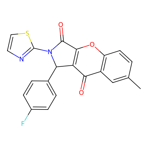 1-(4-fluorophenyl)-7-methyl-2-(1,3-thiazol-2-yl)-1,2-dihydrochromeno[2,3-c]pyrrole-3,9-dione structure
