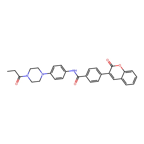 4-(2-oxo-2H-chromen-3-yl)-N-[4-(4-propanoylpiperazin-1-yl)phenyl]benzamide structure