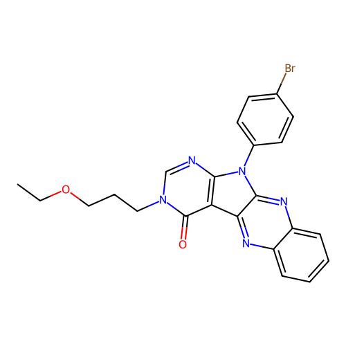 11-(4-bromophenyl)-3-(3-ethoxypropyl)-3,11-dihydro-4H-pyrimido[5',4':4,5]pyrrolo[2,3-b]quinoxalin-4-one structure